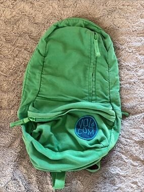 Volcom Bright Green Canvas Backpack with Blue Logo Patch
